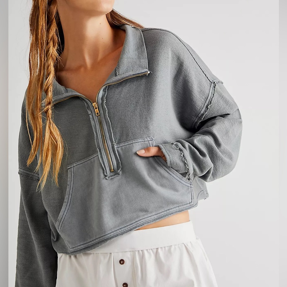 Free People We The Free Kitty Pullover Cropped 1/4 Zip Pullover Sweatshirt S